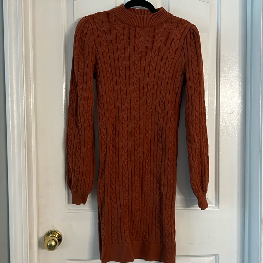 Wayf Burnt Orange Sweater Dress with back cutout